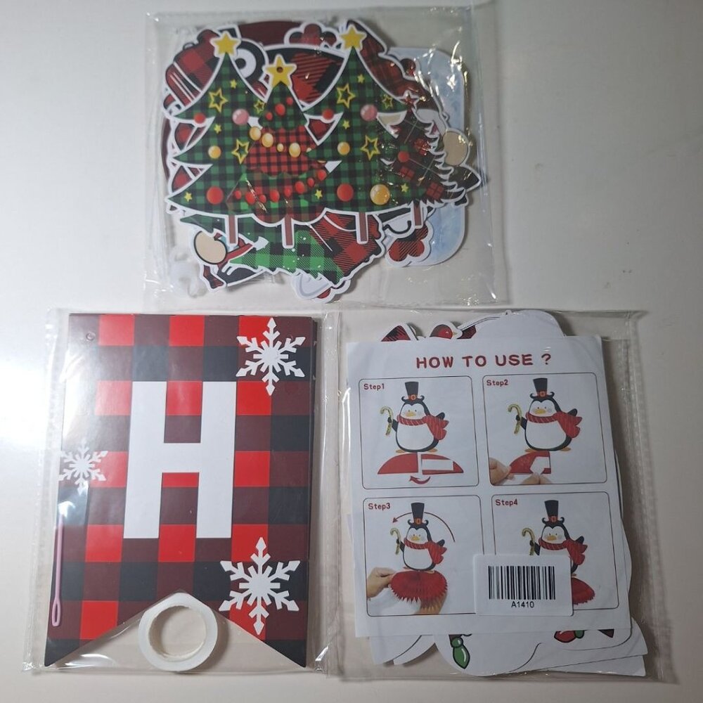 Christmas Happy Holidays Buffalo Plaid Decorations Hanging Party Streamer Banner
